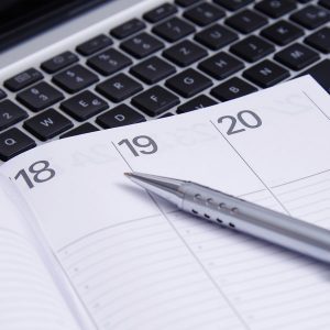 Calendar day planner on a keyboard