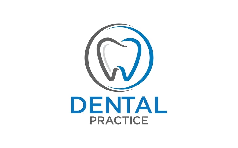 The dental practice logo is a sleek and modern design featuring a stylized tooth symbol. 