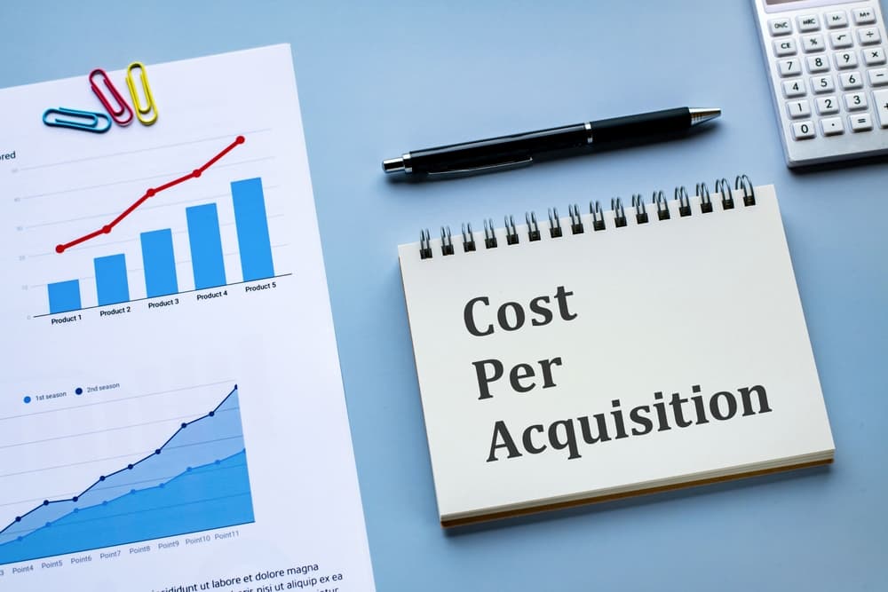There is a notebook with the words "Cost per Acquisition" written on it, creating an eye-catching image.